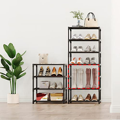 4-Tier Small Shoe Rack, Metal Stackable Kids Shoe Shelf Storage Zapateras Organizer,Narrow Shoe Rack Sturdy for Closet Hallway Entryway Living Room Bedroom (Black) - size: 4-Black