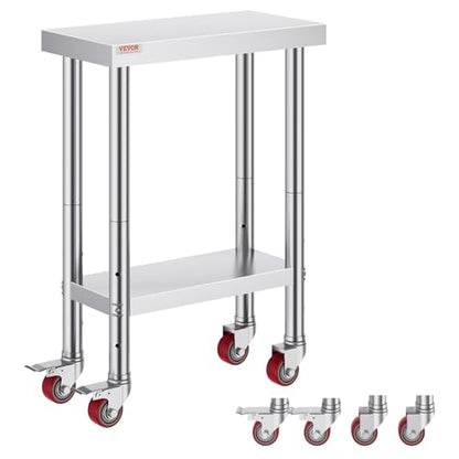 Vevor Stainless Steel Work Table with Wheels 24 x 12 x 32 Inch Prep Table with 4 Casters Heavy Duty Work Table for Commercial Kitchen Restaurant Business : Industrial & Scientific - size: 24*12*34In, style: With Caster