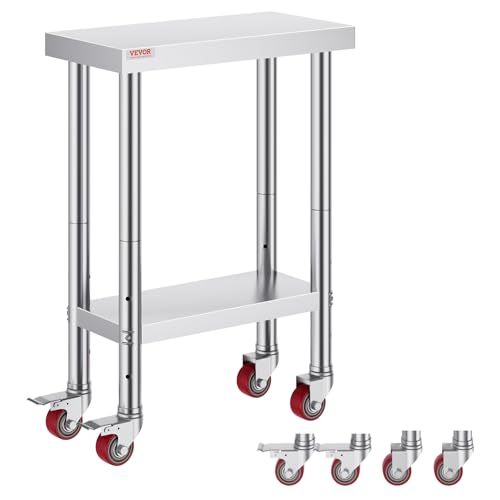 Vevor Stainless Steel Work Table with Wheels 24 x 12 x 32 Inch Prep Table with 4 Casters Heavy Duty Work Table for Commercial Kitchen Restaurant Business : Industrial & Scientific - size: 24*12*34In, style: With Caster