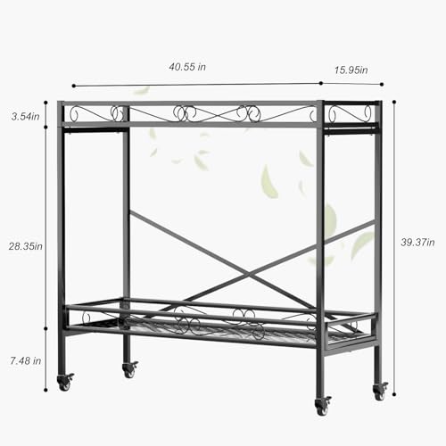 Zhongma 2 Tier Window Height Sturdy Metal Plant Stand with Wheels, 40.5x16x39.4 Inch High, Heavy Duty Succulent Shelf for Home Indoor and Outdoor, 440 LBS Capacity & Heavy Duty Construction - color: 2 Tier 40.5x16x39.4 Inch High
