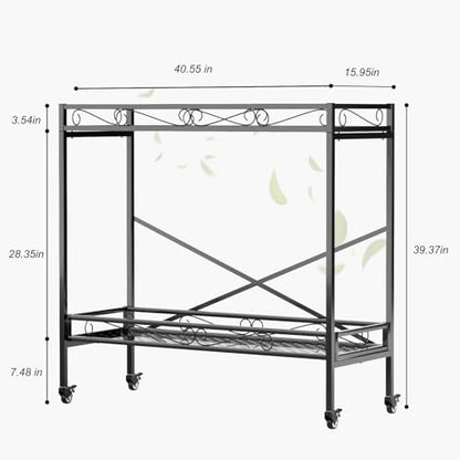 Zhongma 2 Tier Window Height Sturdy Metal Plant Stand with Wheels, 40.5x16x39.4 Inch High, Heavy Duty Succulent Shelf for Home Indoor and Outdoor, 440 LBS Capacity & Heavy Duty Construction - color: 2 Tier 40.5x16x39.4 Inch High