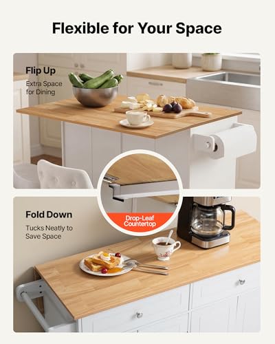 VEVOR Kitchen Island Cart with Storage, 42.36 in Wide Island Table for Kitchen, with 2 Drawers, Storage Cabinet, Table for Home Dining Room, White - size: 42.36"W