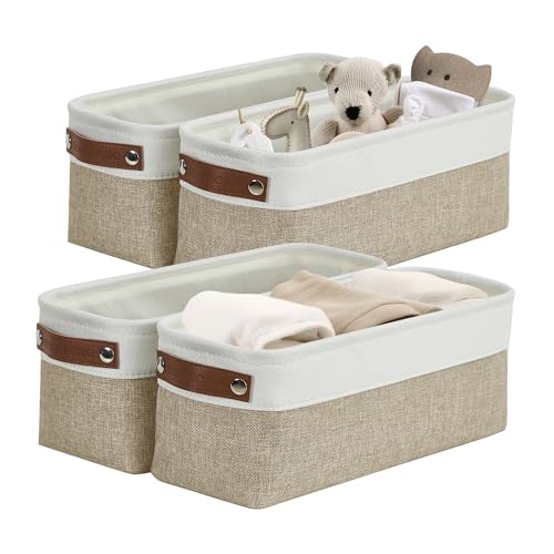 DECOMOMO Narrow Storage Bins Small Baskets for Organizing Bathroom, Toilet Tank, Towel Storage, Entryway, Gifts (Beige and White - Set of 4) - color: Beige and White, size: Narrow/4P
