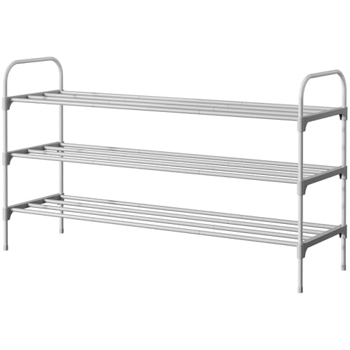 Kitsure Shoe Rack - 3-Tier Space-Saving Shoe Organizer & Shoe Shelf with Handle, Easy Assembly, Sturdy Metal Shoe Rack for Closet, Entryway, Bedroom, 28.0" x 11.8" x 25.6", Grey - color: Grey, size: 28.0" x 11.8" x 25.6"