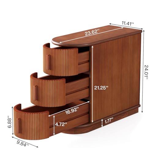 Tribesigns 3-Drawer Wooden End Table, Modern Sofa Side Table, Narrow Chair Side Table Slim Nightstand for Living Room, Bedroom, Finished Back, No Assembly Required, Walnut