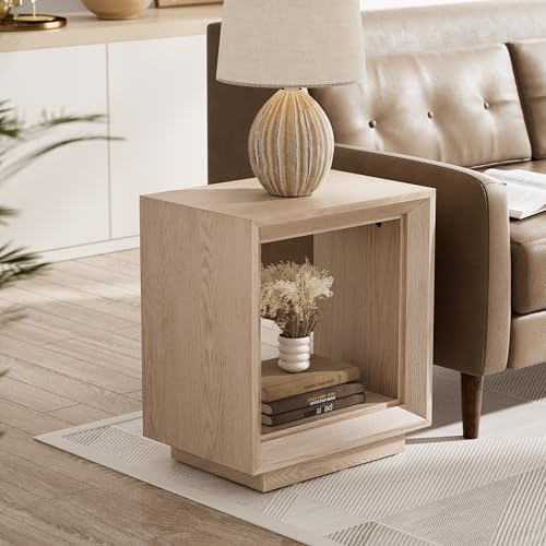 COZAYH Farmhouse End Table, Open Cube Accent Table with Geometric Frame, Modern Minimalist Side Table, Light Grey - color: Light Grey