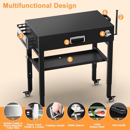 Quick-Fold Grill Cart for Ninja Woodfire & Blackstone | 28/34 in height,4 locking wheels,fits to griddles,pizza ovens and tabletop grills - size: 21" x 51" x 34" inches|30086A