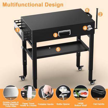 Quick-Fold Grill Cart for Ninja Woodfire & Blackstone | 28/34 in height,4 locking wheels,fits to griddles,pizza ovens and tabletop grills - size: 21" x 51" x 34" inches|30086A