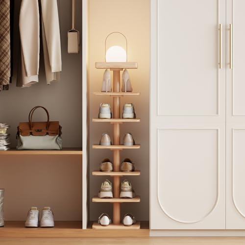 6-Tier Vertical Shoe Rack, Narrow Shoe Tower for Small Space - color: Natural, size: 11.4"D×10.8”W×43.3"H