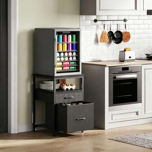 Herture Mini Fridge Stand, Small Refrigerator Stand with 3 Storage | Stand for Mini Fridge, Heavy Duty 18.11" L* 18.11" W Tabletop, for Kitchen,Dorm,Apartment,Office,Bedroom Black HB03BXB - color: Black, size: 18.11" L* 18.11" W