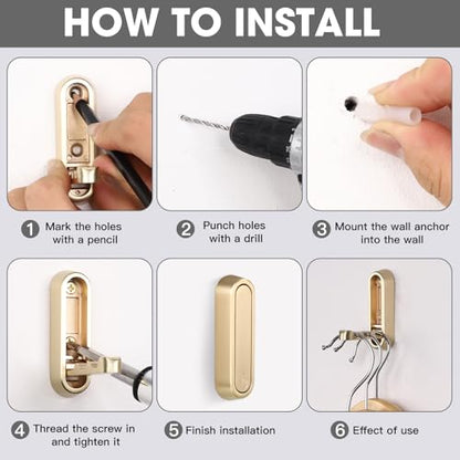 Folding Coat Hooks, 2 Pcs Foldable Gold Wall Hooks Heavy Duty Foldable Hook Bathroom Towel Hooks Robe Hooks Wall Mounted for Hanging Coat Towels Clothes Hat Bags Keys - color: Gold, size: 2 Pcs