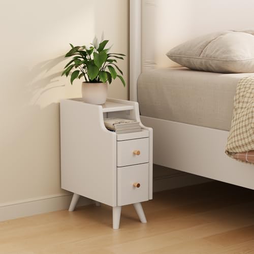 AQIMUELE Small Nightstand with Drawers, Solid Wood Narrow Bedside Table, Narrow Nightstand for Bedroom - color: 1 Pc(white), size: 15.74''D*7.87''W*19.68''H