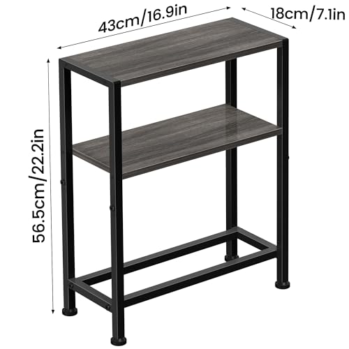 Narrow Side Table Set of 2 for Small Space, 2-Tier Small End Table with Shelf Holder, Slim Nightstand, Skinny Snack Couch Table in Living Room, Bedroom, Study, Kitchen and Balcony (Grey) - color: Grey