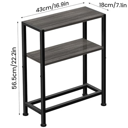 Narrow Side Table Set of 2 for Small Space, 2-Tier Small End Table with Shelf Holder, Slim Nightstand, Skinny Snack Couch Table in Living Room, Bedroom, Study, Kitchen and Balcony (Grey) - color: Grey