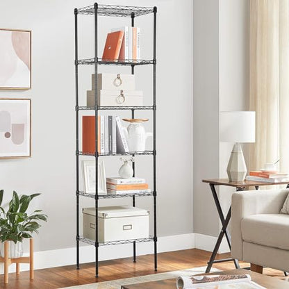 BLKMTY Tall Shelves, 6 Tier Wire Shelving, Narrow Storage Metal Shelf, Standing Shelf Units, Adjustable Garage Shelving, 12" D x 17" W x 64" H, 600lbs Capacity, Commercial Shelves, Black - color: Black, size: 6 Tire: 11.8" D x 16.7" W x 63.6" H