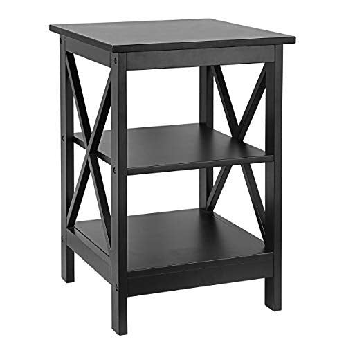 Nouva Square Side Table with Storage 3 Tier Small End Table 16 x 16 Inch Wooden X-Design Table Nightstand for Living Room Bedroom Office Nursery Entryway, Black - color: Balck