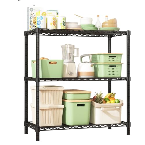 Storage Shelves, 40" L x 16" W x 36" H Heavy Duty Garage Wire Shelving Unit Loads 1200LBS, 3-Tier Adjustable Metal Industrial Utility Shelf Rack for Kitchen, Laundry Room, Basement - color: Black, size: 40" L x 16" W x 36" H
