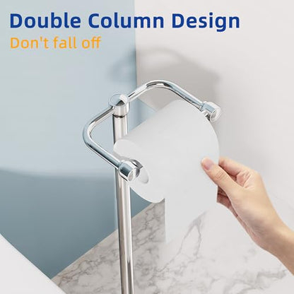 RUACQ Bathroom Toilet Paper Holder Stand, Chrome | Dual-Post Pivoting Free Standing Toilet Roll Holder with Weighted Base, Anti-drop Design 304 Stainless Steel Tissue Stand - color: Chrome, size: Free Standing