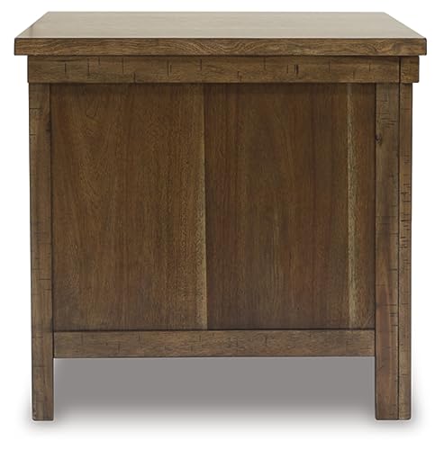 Signature Design by Ashley Moriville Rustic Farmhouse Rectangular End Table with Dual Cabinet Doors, Antique Bronze-Tone Hardware, Wood, 25" High, Brown - color: Dark Brown