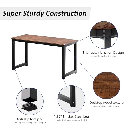 Decoholic 55 Inch Computer Desk, Home & Office PC Laptop Study Writing Table Workstation with Leg Bars, Modern Simple Industrial Style, Rustic Brown - size: 55 Inch
