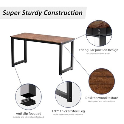Decoholic 55 Inch Computer Desk, Home & Office PC Laptop Study Writing Table Workstation with Leg Bars, Modern Simple Industrial Style, Rustic Brown - size: 55 Inch
