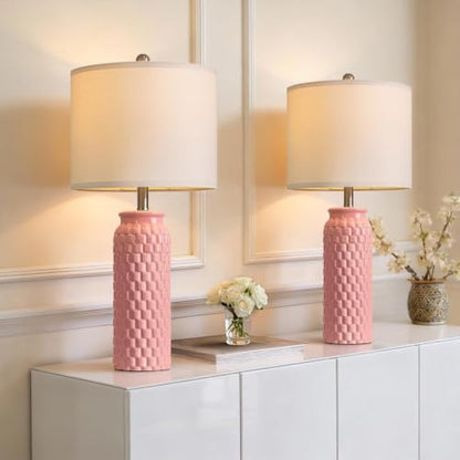 USumkky 27" Ceramic Table Lamps Set of 2 - Modern Farmhouse & Boho Style, Bedside Nightstand Lamps for Bedroom, Living Room End Table Lamps, Small Desk Lamp(Pink) - color: 27" Pink-2 Pack