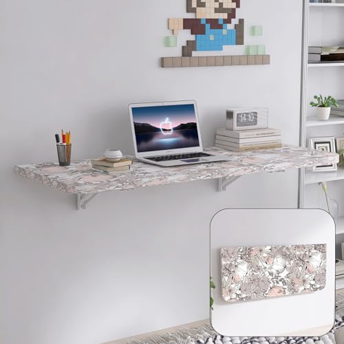 Wall Mounted Folding Table 40"x 16" with Removable Heavy-Duty Brackets Support Up to 200 Pounds Folding Desk for Small Space Home Laundry Room Office Rv Suitable for Solid Wall (Summer Flowers) - color: Summer Flowers