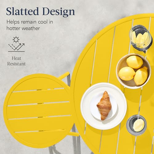 Best Choice Products 3-Piece Patio Dining Set, Bar Height, Outdoor Bistro Set, Outdoor Round Bar Table w/ 2 Bar Stools, Steel - Yellow - color: Yellow