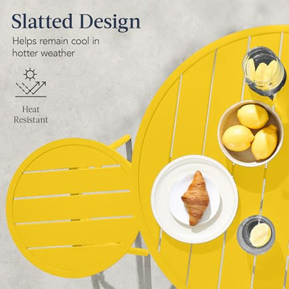Best Choice Products 3-Piece Patio Dining Set, Bar Height, Outdoor Bistro Set, Outdoor Round Bar Table w/ 2 Bar Stools, Steel - Yellow - color: Yellow