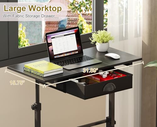 Adjustable Height Standing Desk With Drawer, Rolling Sit Stand Up Desk With Wheels, Small Sit To Stand Computer Desk, Adjustable Desktop Height, On Wheels, Black, For Walking Pad Laptop Treadmill - color: Black, size: With Drawer