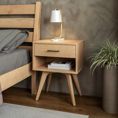 Camaflexi Mid Century Modern One Drawer Nightstand/Solid Wood/Partial Assembly Required - Light Oak Finish - color: Light Oak