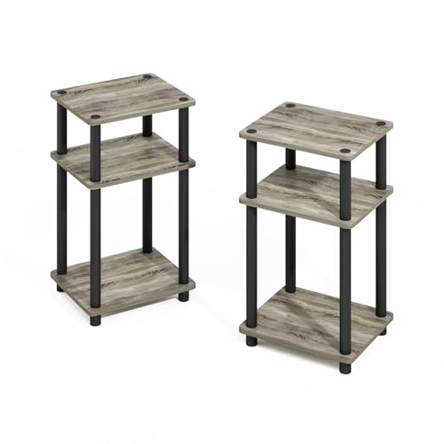 Furinno Turn-N-Tube Storage Shelves, Stackable Standing Shelf, Open Corner Shelf, for Organization and Storage, Living Room, Garage, Home Office, French Oak - color: French Oak/Black, size: 2-Pack, 5-Tier