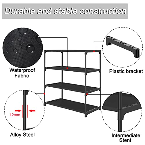 4-Tier Small Shoe Rack Space Saving Shoe Shelf Storage Organizer for Entryway Hallway Closet Bathroom Garage,Stackable Shoe Stand(Black) - size: 4-Black(17.5W")