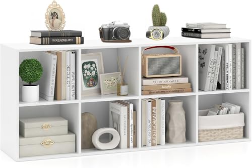 NAFORT 8-Cube Bookcase, 3-Tier Cubby Storage Organizer with 2 Anti-Tipping Kits, Vertical/Horizontal Display Shelf for Living Room, Bedroom, Study, Office, 48" W×11.5" D×24" H, White