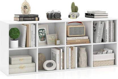 NAFORT 8-Cube Bookcase, 3-Tier Cubby Storage Organizer with 2 Anti-Tipping Kits, Vertical/Horizontal Display Shelf for Living Room, Bedroom, Study, Office, 48" W×11.5" D×24" H, White