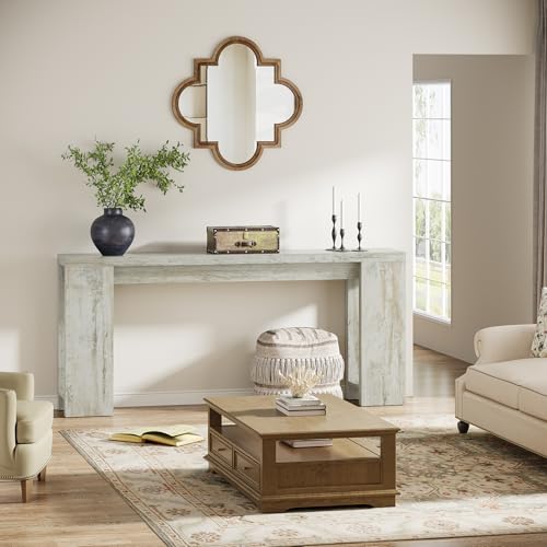 Tribesigns 70.9-Inch Extra Long Console Table, Farmhouse Wood Sofa Table Behind Couch, Narrow Entryway Accent Table for Living Room, Hallway, Entrance, Foyer (Distressed White) - color: Distressed White