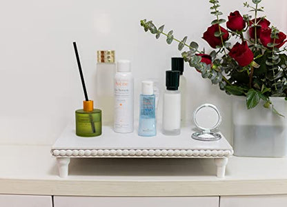 GENMOUS Farmhouse White Display Risers: Pedestal Stand for Bathroom - Rustic Tiered Tray Decor for Coffee Bar, Kitchen Counter, Sink, Plant Holder
