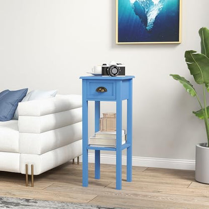 HOMCOM Narrow End Table with Drawer and Bottom Shelf Set of 1 Light Blue | Tall Telephone Table, Skinny Modern Design, for Small Spaces, Living Room - color: Light Blue