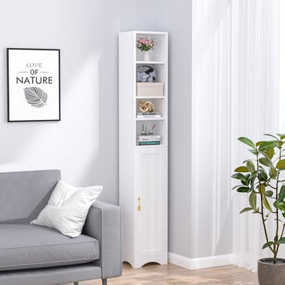 VECELO 71” Freestanding Storage Cabinet with 6 Removable Shelves, Bottom Closed Compartment, Elevated Dust-Resistant Base, Adjustable Organizer for Home-Peal White - color: Peal White