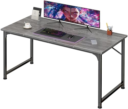 PRAISUN 47 Inch Computer Desk, Home Office Desk with Spacious Desktop, Modern Gaming Desk, Writing Study Table for Bedroom, Small Spaces, Work from Home Desk with Metal Frame, Grey - color: Grey, size: 47INCH