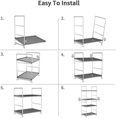 Plastic/Metal Freestanding Stackable Organizer Shelf,Bathroom Countertop Storage Shelf Cosmetic Organizer Holder Kitchen Spice Rack,2-Tier Standing Rack (Silver & Black) - color: Silver