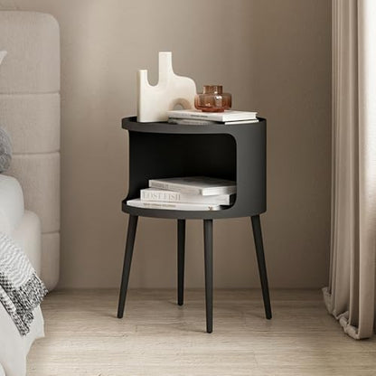 ZHBHHYZ Modern Round Side Table with Open Storage, Metal Nightstand End Table, Bedside Table for Living Room and Bedroom, Matte Black - color: Black-round