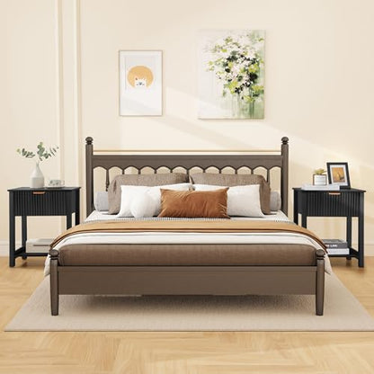 Small Nightstand with Drawer, Mid Century Modern Nightstand for Bedroom, Fluted End Table with Storage for Living Room, Couch, Sofa, Bedside, Office, Desk Side Table for Small Spaces-Black - size: 1 Piece