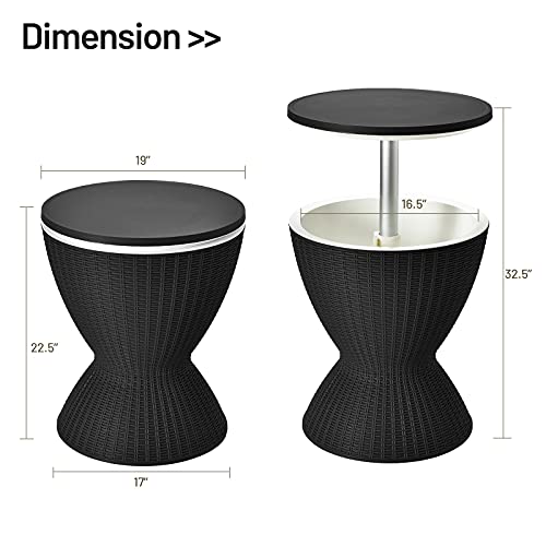 Tangkula Outdoor Cooler Table, Multi-Functional Cooler Bar Table, Adjustable Height Ice Cooler Side Table w/Drain Plug, 8 Gallon Beer & Wine Cooler, Rattan Style Patio Furniture for Pool Parties - color: Black