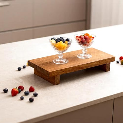 Small Wood Pedestal Stand - Wooden Bathroom Counter Decor - Home Decor Coffee Bar Accessories for Vanity, Counter, Sink