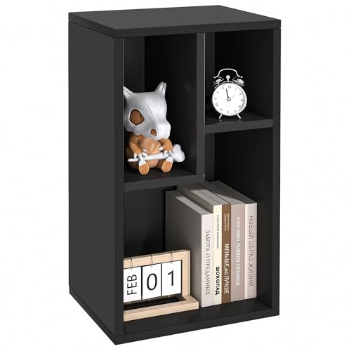VECELO 11.8" Open Bookshelf, Waterproof Particle Board Asymmetrical Split Cubby Storage Organizer, Black Uneven Compartment Display Cube for Tall Books, Bedroom Dorm Office - color: Black, size: Standard