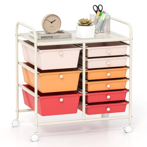 GOFLAME 9-Drawer Rolling Storage Cart, Mobile Utility Cart with Removable Drawers & Metal Frame, Art Craft Organizer Cart with Lockable Wheels, Storage Drawer Cart for Home Office, Macaron Color - color: Macaron Color, size: 9 drawer-25"x14.5"x24.5"