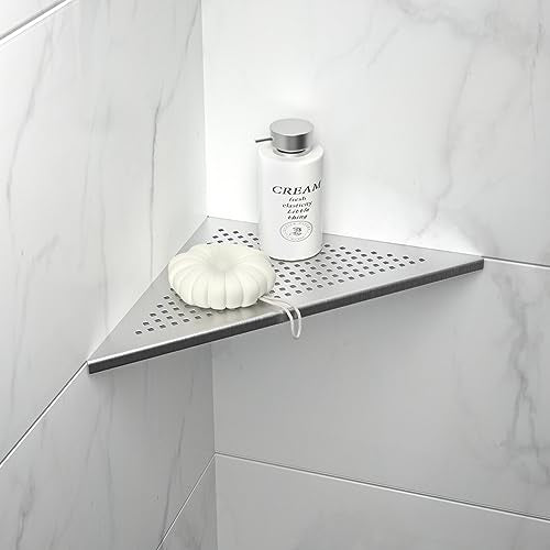 Corner Shower Shelves 12'', Grout in Shelf, Brushed | 304 Stainless Steel Recessed Shelf for Bathroom, Shelf for Tiled Wall, Large Size - color: Brushed, size: 12"- 1 Pack