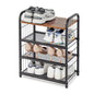 Small Shoe Rack for Entryway Closet, 4-Tier Narrow Shoe Shelf | Slim Vertical Shoe Storage Organizer with Guardrails, Metal Mesh Shelves, Wooden Top, Free Standing, for Front Door Entrance - size: 17.32" X 10.24" X 23.03"