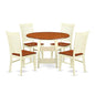 East West Furniture SUWE5-BMK-W 5 Piece Dining Table Set for 4 Includes a Round Kitchen Table with Dropleaf & Shelves and 4 Kitchen Dining Chairs, 42x42 Inch, Buttermilk & Cherry - style: SUWE5-BMK-W